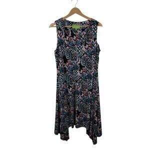 Cappagallo Pineapple Print Sleeveless Midi Dress Sz‎ XL Hanky Hem Preppy Stretch